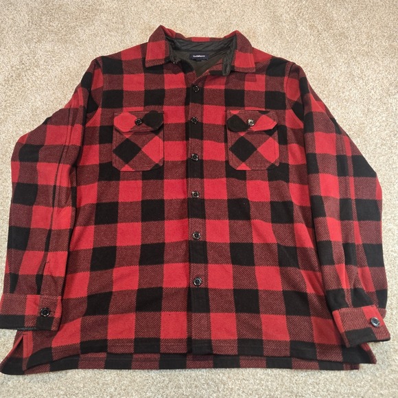 croft & barrow Other - Croft & Barrow Mens XXL Red Black Buffalo Plaid Fleece Button Up Shirt Jacket